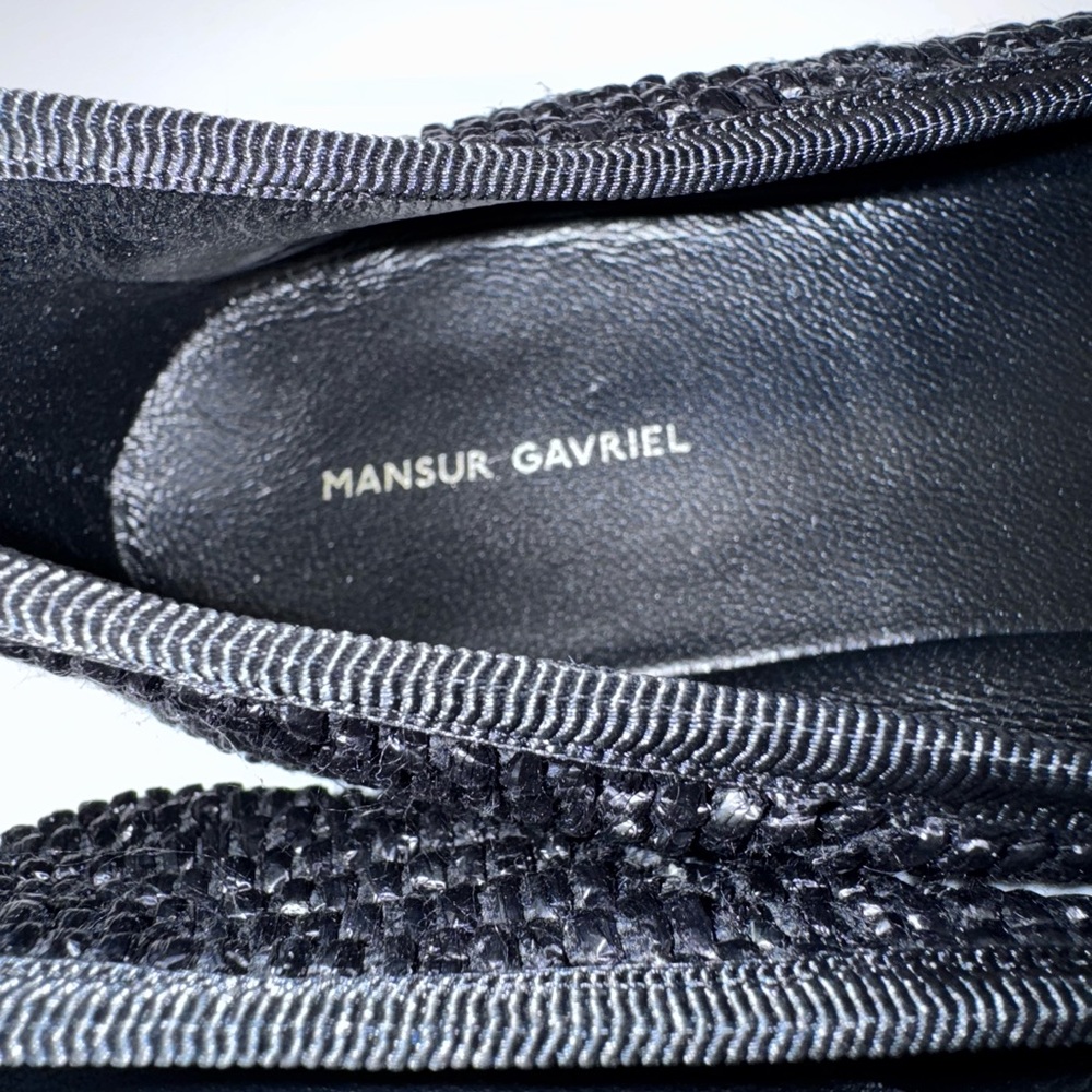 Mansur Garavani Raffia Black Sqaure Toe Ballet Flats 36=6 - Picture 5 of 7